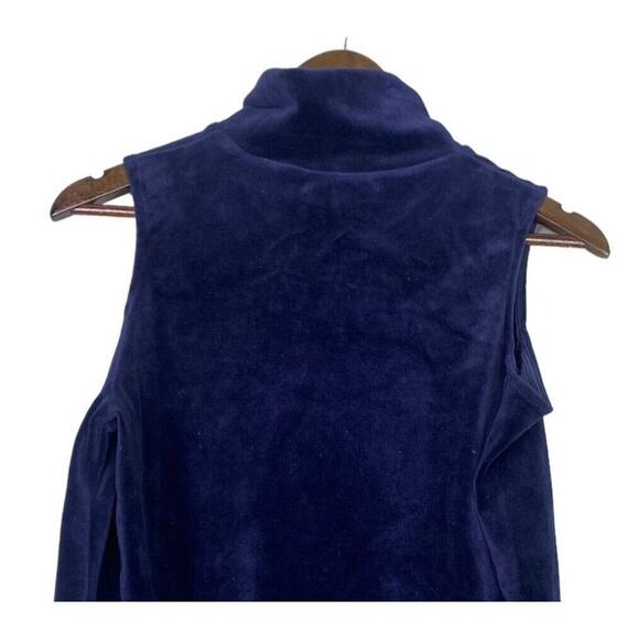 Zara Cold Shoulder Velvet Knit Blouse Mock Neck Top Long Sleeves M Deep Blue - Picture 4 of 15